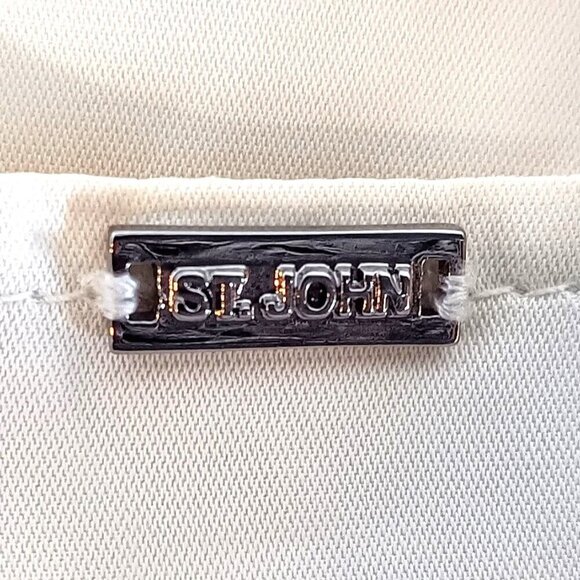 St. John Cream Ribbed Knit Sleeve Asymmetrical Zip Jacket - Picture 7 of 10